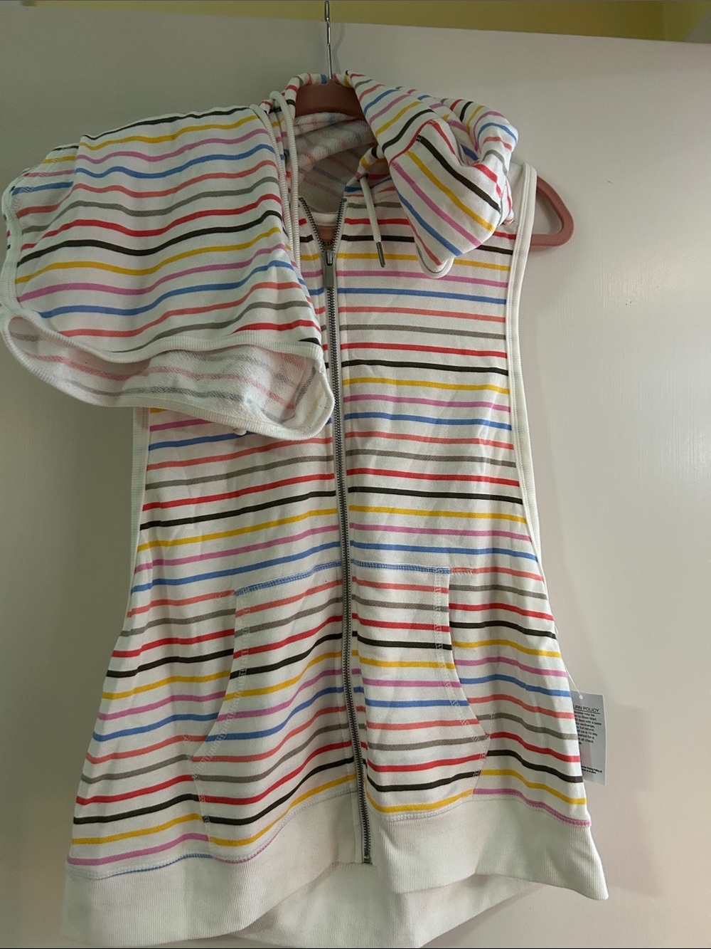 Striped Zip-Up Hooded Vest in Multi-Color Stripes with drawstring shorts